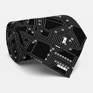 Retro Black White Cool Computer Circuit Board Tie