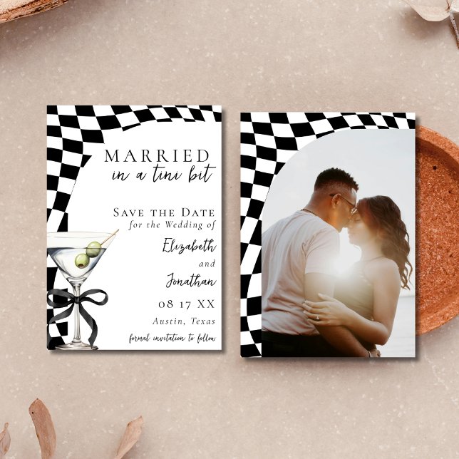 Retro Black & White Dirty Martini Photo Wedding Save The Date (Creator Uploaded)