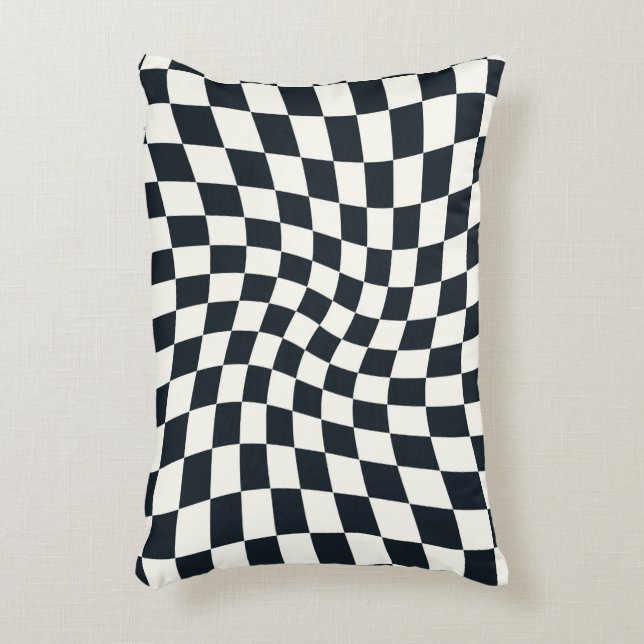 Retro Black White Dorm Warped Check Chequered   Decorative Cushion (Front(Vertical))