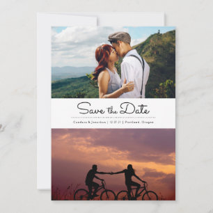Retro Black & White Dots Two Photo Save the Date