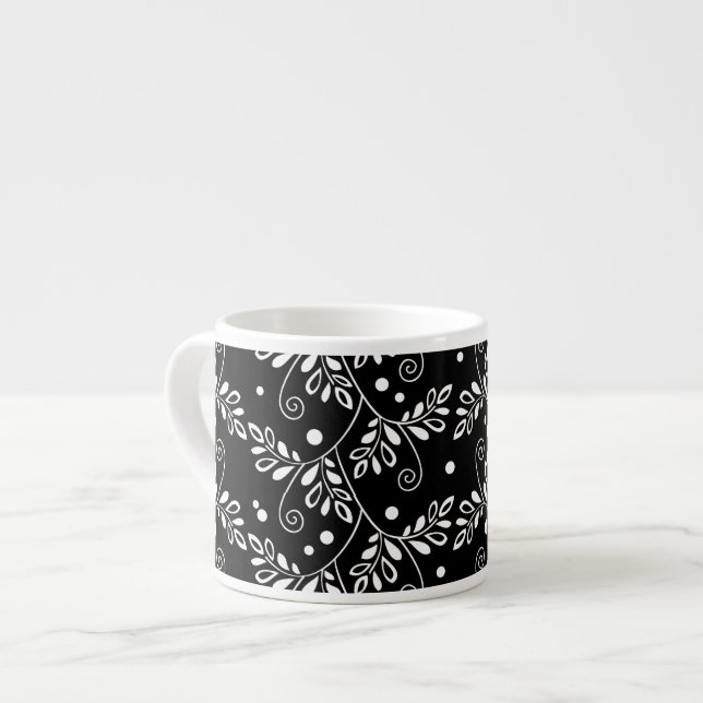 Retro black white floral Espresso Mug (Front Left)