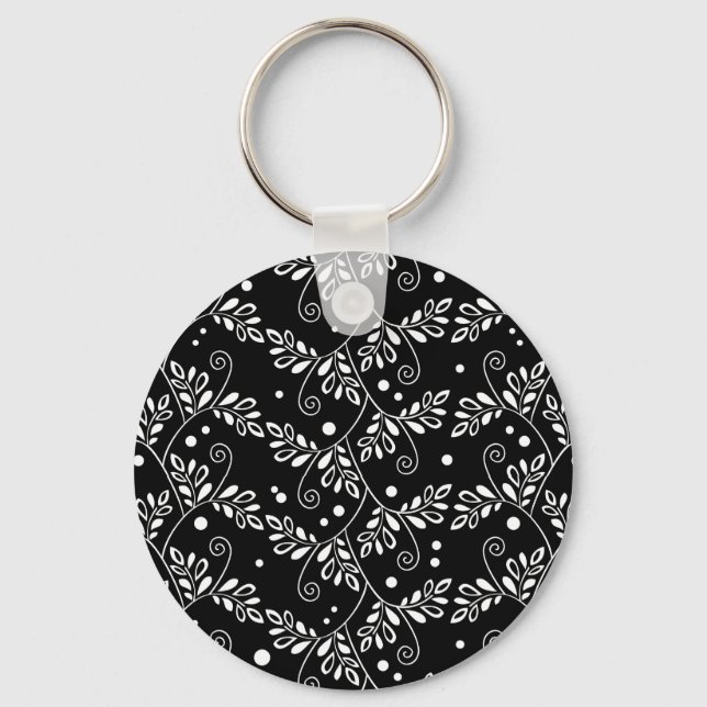 Retro black white floral Keychain (Front)