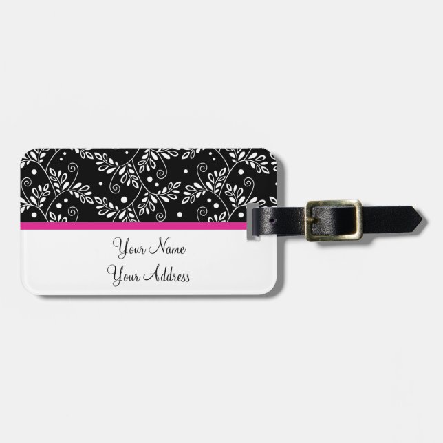 Retro black white floral Luggage Tag (Front Horizontal)