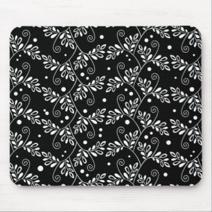 Retro black white floral mousepad