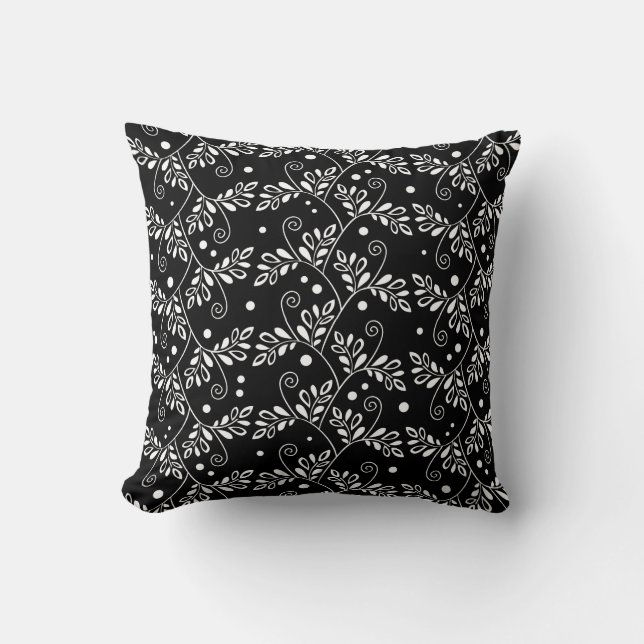 Retro black white floral Pillow (Front)