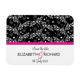 Retro black white floral 'Save the date' Magnet