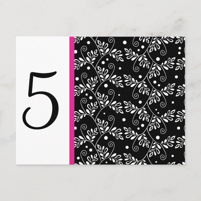 Retro black white floral Table Number Postcard (Front)