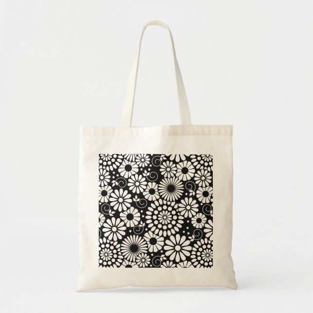 Retro black white flowers Bag (Front)