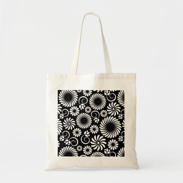 Retro black white flowers Bag (Front)