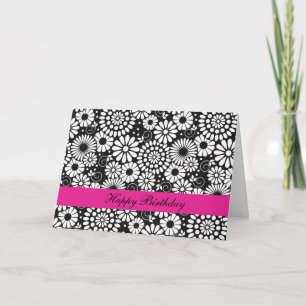 Retro black white flowers Birthday Card