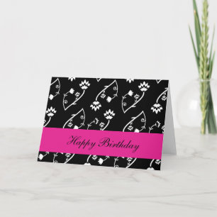Retro black white flowers Birthday Card