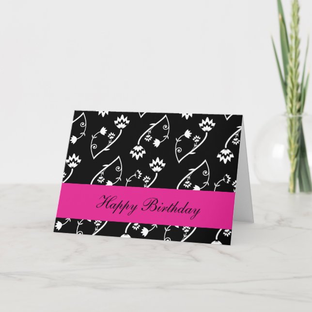 Retro black white flowers Birthday Card (Front)