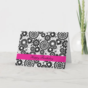 Retro black white flowers Birthday Card