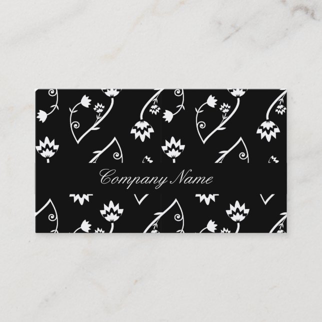 Retro black white flowers Business Card (Front)