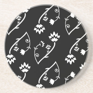 Retro black white flowers coaster