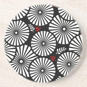 Retro black white flowers coaster