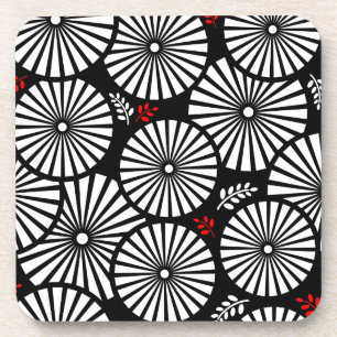 Retro black white flowers Cork Coaster