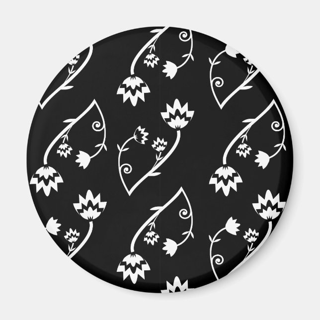 Retro black white flowers iPhone magnet (Front)
