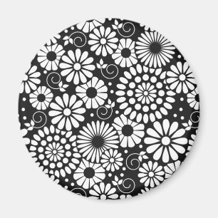 Retro black white flowers iPhone magnet