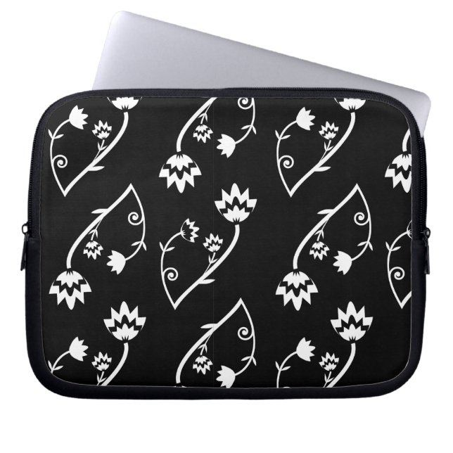 Retro black white flowers Laptop Sleeve (Front)