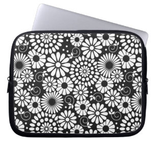 Retro black white flowers Laptop Sleeve