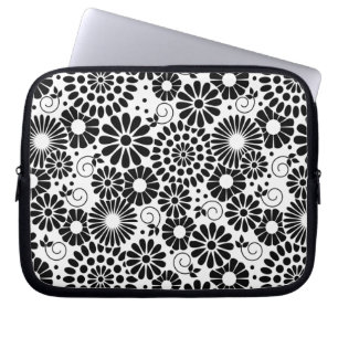 Retro black white flowers Laptop Sleeve