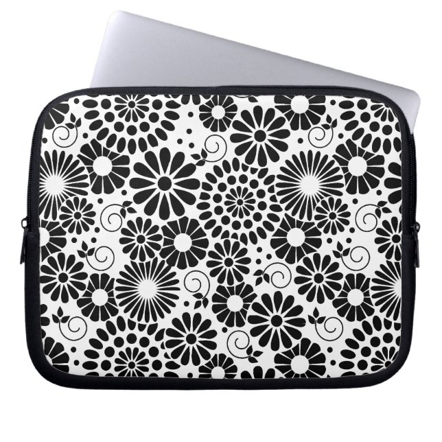 Retro black white flowers Laptop Sleeve (Front)