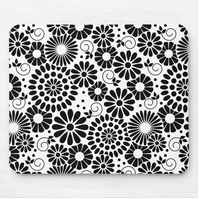 Retro black white flowers mousepad (Front)