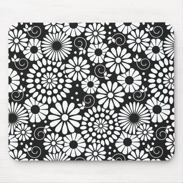 Retro black white flowers mousepad (Front)