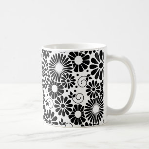 Retro black white flowers mug