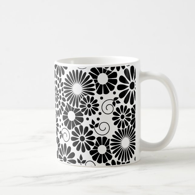 Retro black white flowers mug (Right)