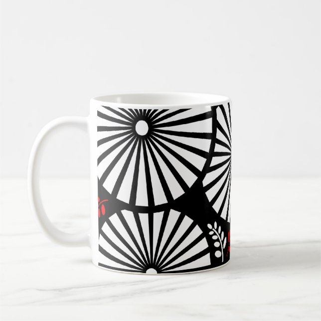 Retro black white flowers mug (Left)
