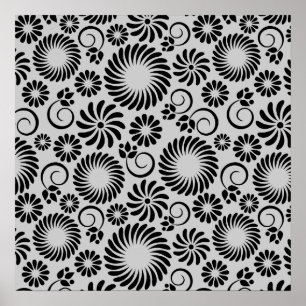 Retro black white flowers Poster