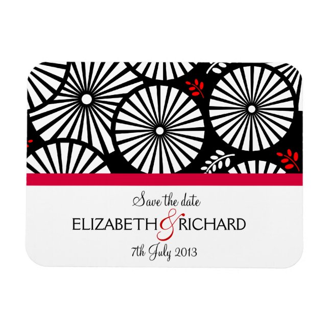 Retro black white flowers 'Save the date' Magnet (Horizontal)