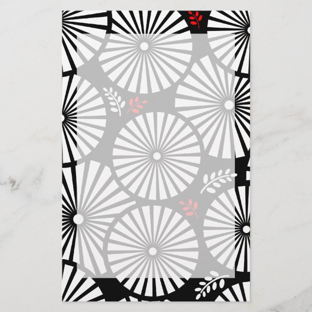 Retro black white flowers Stationery (Front)