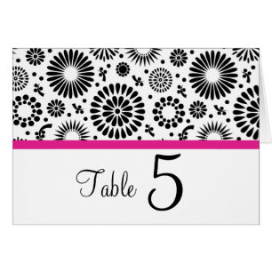 Retro black white flowers Table Number Card