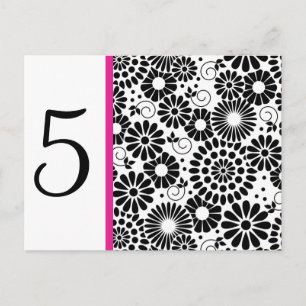 Retro black white flowers Table Number Postcard