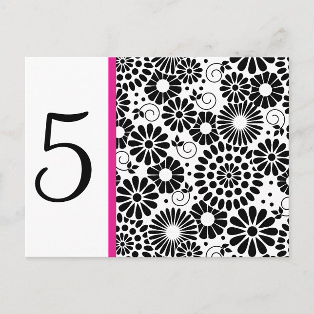 Retro black white flowers Table Number Postcard (Front)