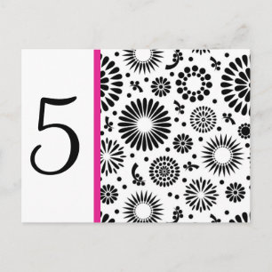 Retro black white flowers Table Number Postcard