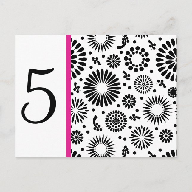 Retro black white flowers Table Number Postcard (Front)