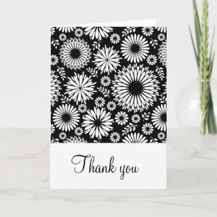 Retro black white flowers Thank You Card
