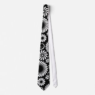 Retro black white flowers Tie