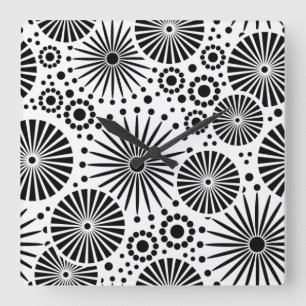 Retro black white flowers Wall Clock