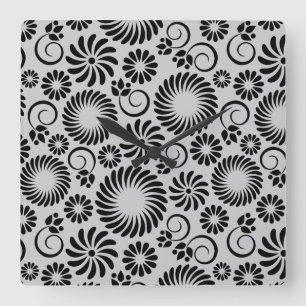 Retro black white flowers Wall Clock