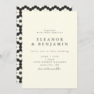 Retro Black White Geometric Tile Elegant Wedding Invitation