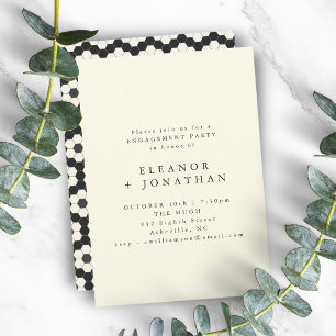 Retro Black White Geometric Tile Engagement Party Invitation