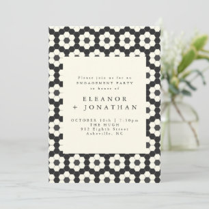 Retro Black White Geometric Tile Engagement Party  Invitation