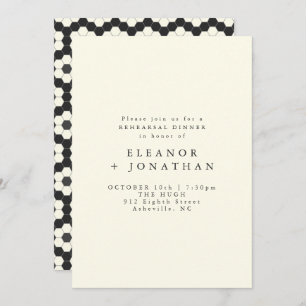 Retro Black White Geometric Tile Rehearsal Dinner  Invitation