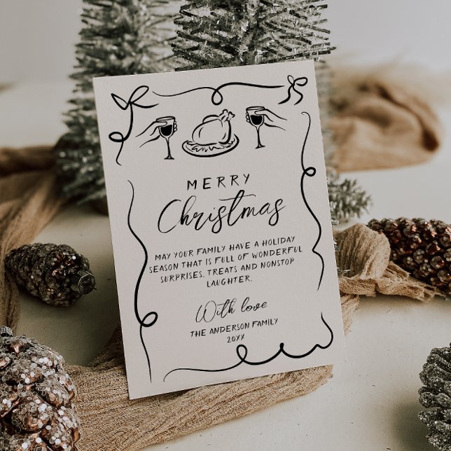 Retro Black & White Hand Drawn Merry Christmas  Holiday Card (Creator Uploaded)