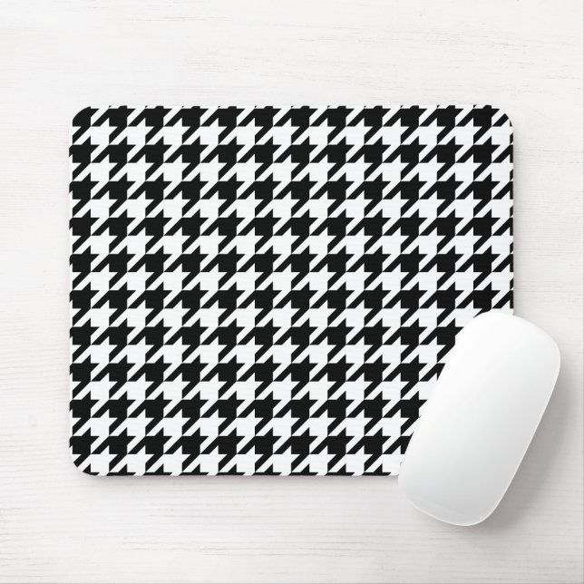 Retro Black White Hounds-tooth Weaving Pattern Mouse Pad (With Mouse)